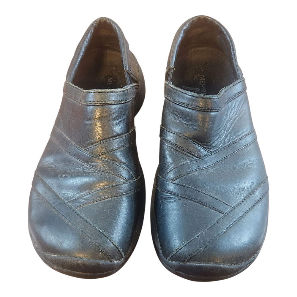 Merrell encore eclipse smooth black leather womens shoe sz 8.5 slip on comfort
